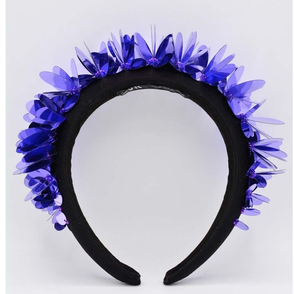 ZARA Women's Padded XL Sequin Headband Hairband Accessory Purple Beaded Holiday
